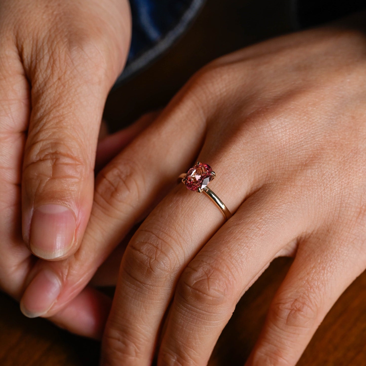 SquareJewelry oval cut lab grown sapphire engagement ring Tulip Oval Cut Lab Grown Pink Sapphire Engagement Ring