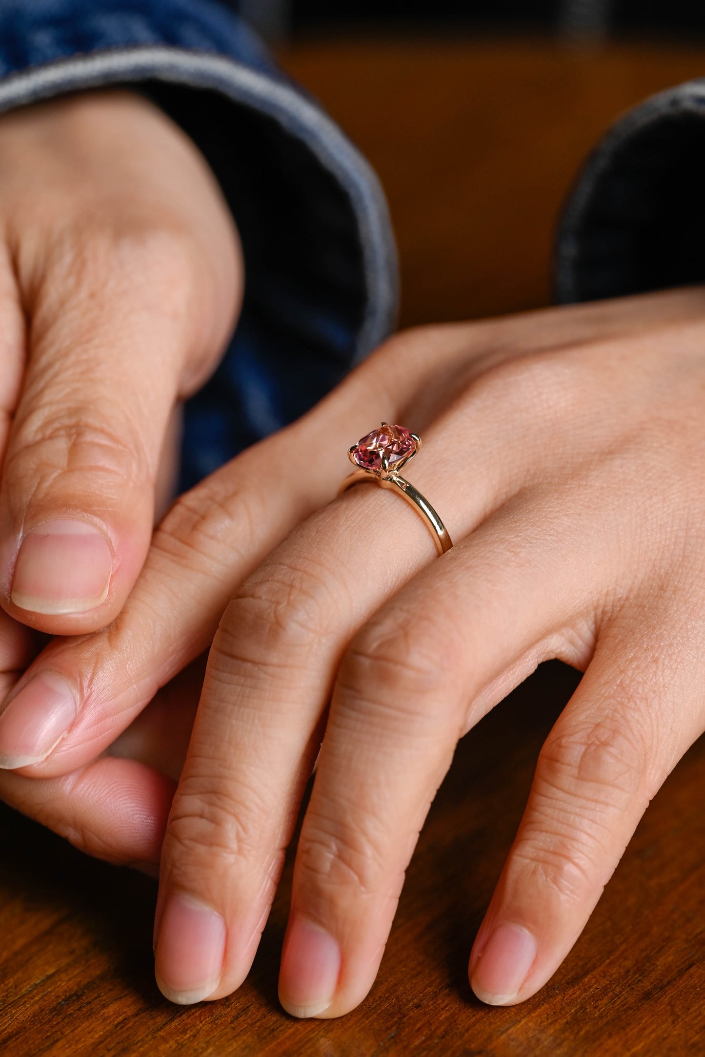 SquareJewelry oval cut lab grown sapphire engagement ring Tulip Oval Cut Lab Grown Pink Sapphire Engagement Ring