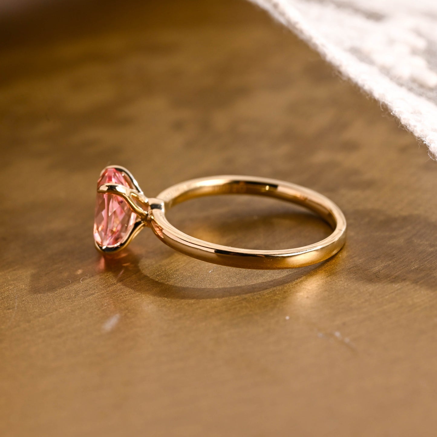 SquareJewelry oval cut lab grown sapphire engagement ring Tulip Oval Cut Lab Grown Pink Sapphire Engagement Ring