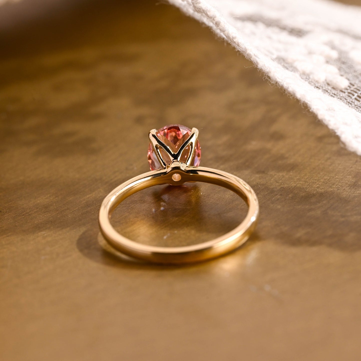 SquareJewelry oval cut lab grown sapphire engagement ring Tulip Oval Cut Lab Grown Pink Sapphire Engagement Ring