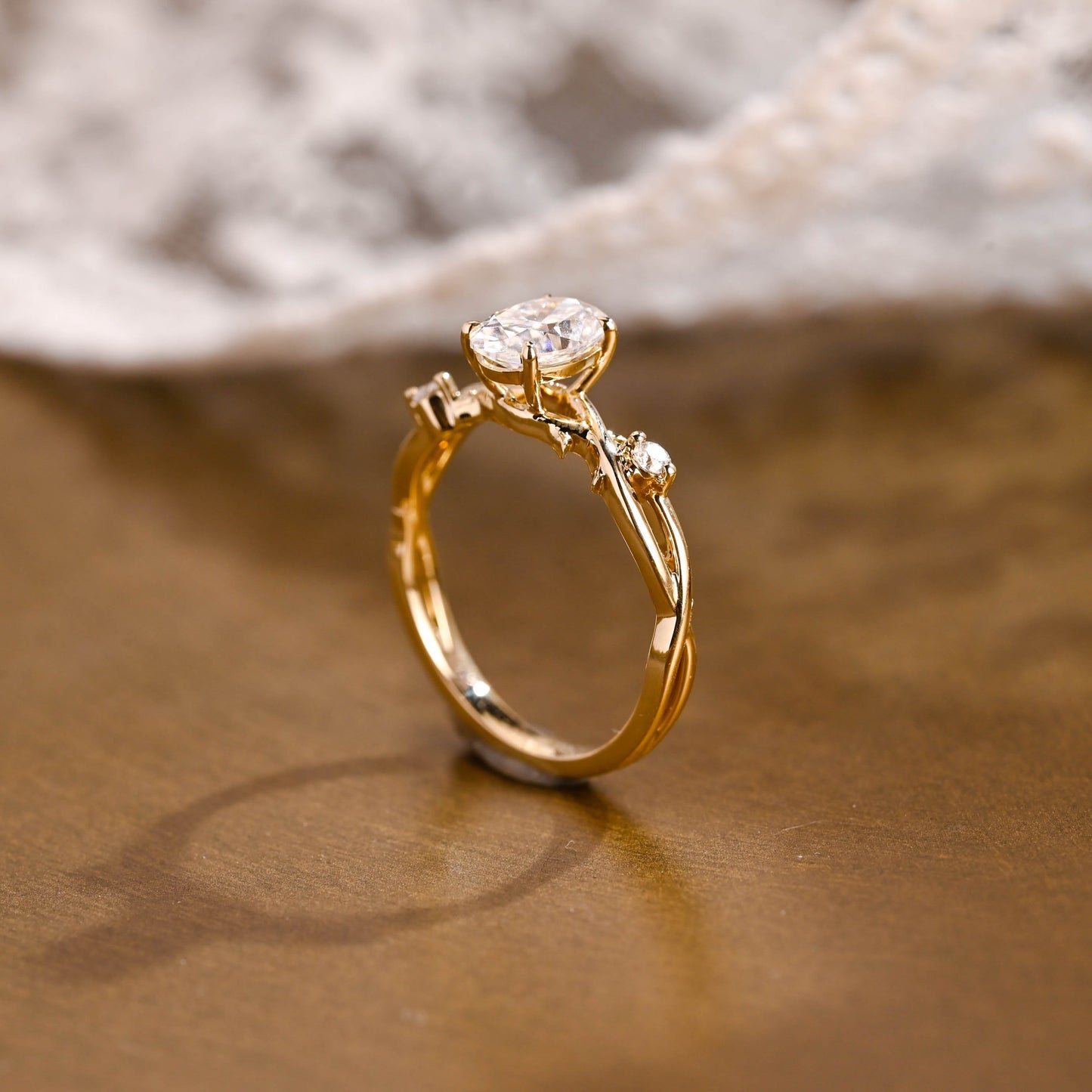 SquareJewelry oval cut moissanite engagement ring Nature Inspired Thorn Oval Cut Moissanite Engagement Ring