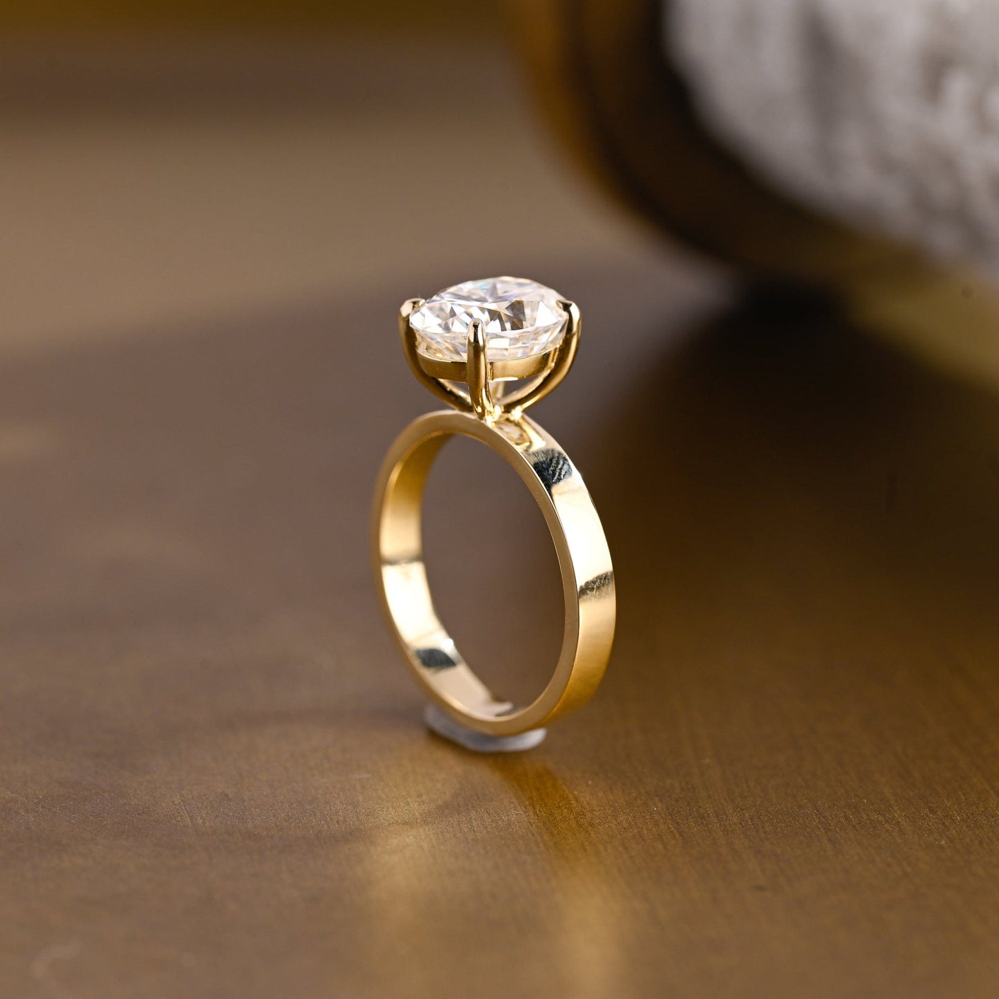 SquareJewelry oval cut moissanite engagement ring Solid Gold 3mm Two Tone Oval Cut Moissanite Engagement Ring