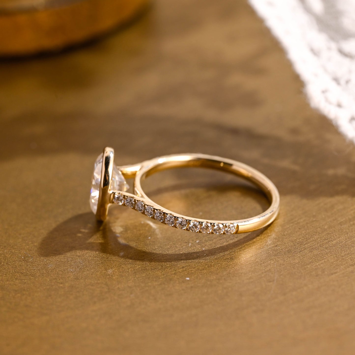 SquareJewelry oval cut moissanite engagement ring Solid Gold Bezel Cathedral Setting Oval Cut Moissanite Engagement Ring