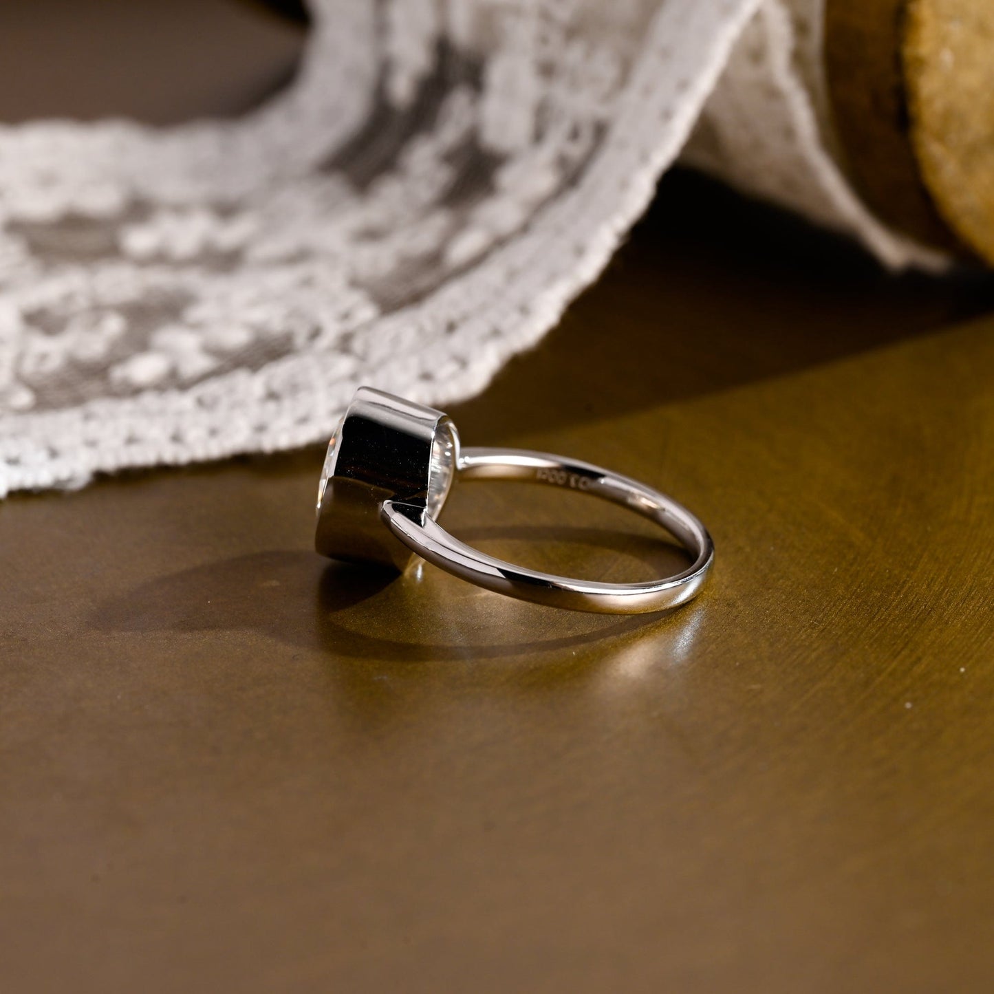 SquareJewelry oval cut moissanite engagement ring Solid Gold Bezel Oval Moissanite Engagement Ring