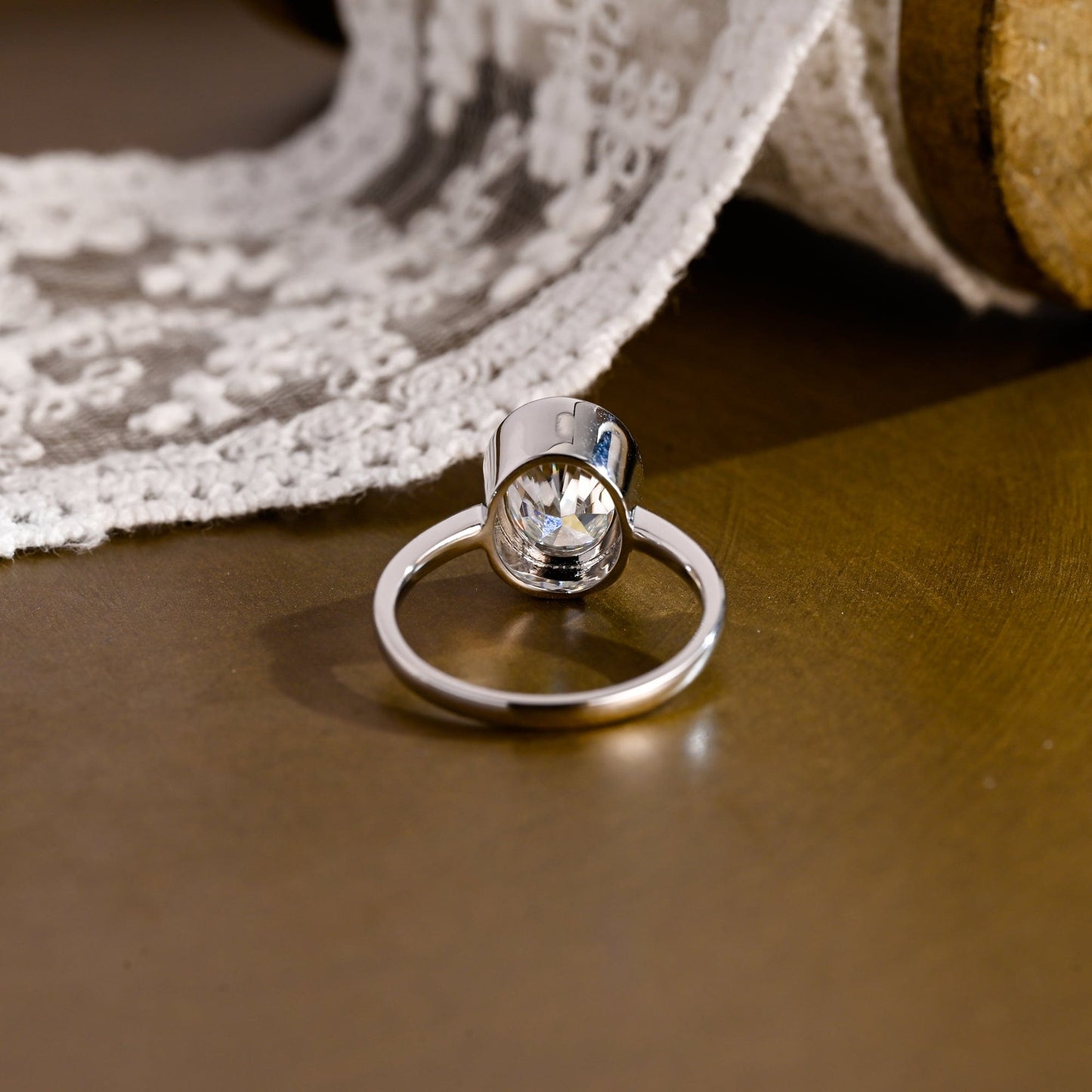 SquareJewelry oval cut moissanite engagement ring Solid Gold Bezel Oval Moissanite Engagement Ring