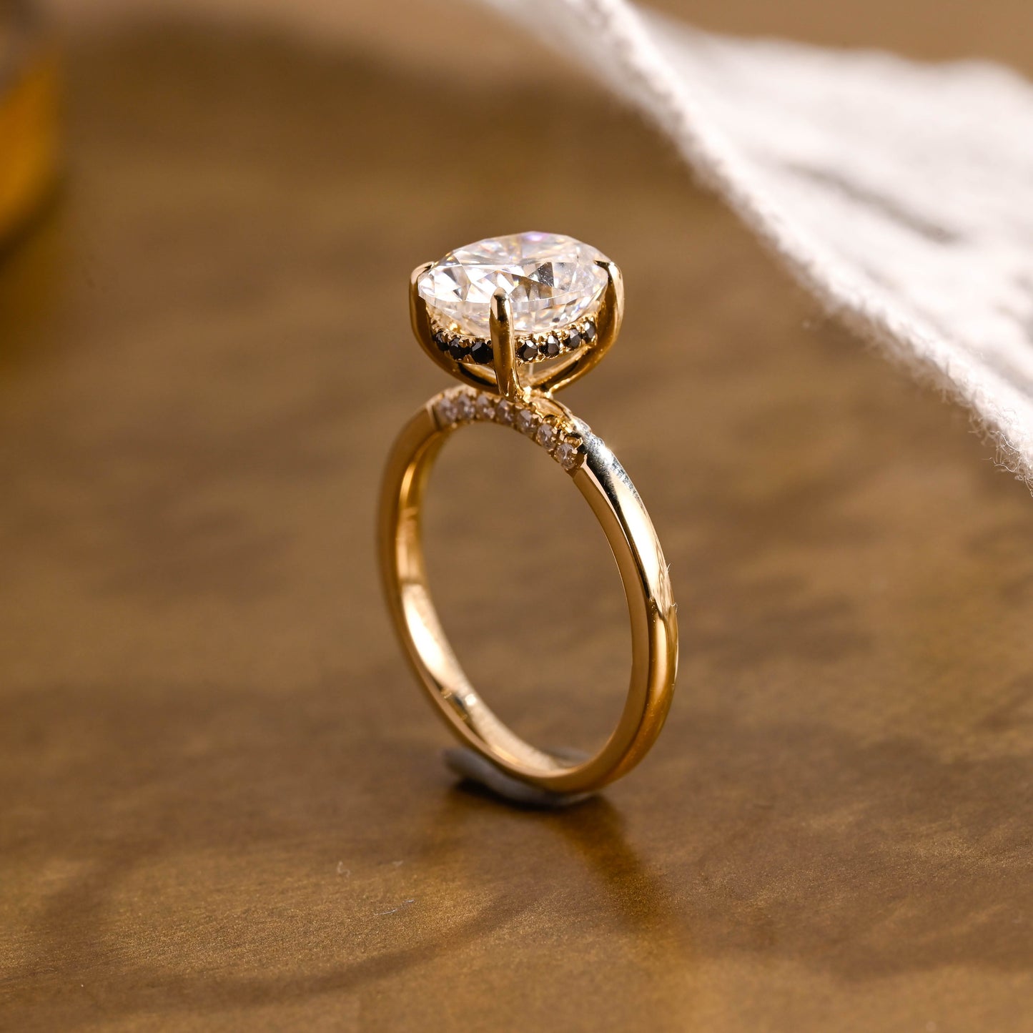 SquareJewelry oval cut moissanite engagement ring Solid Gold Black Hidden Halo Oval Cut Moissanite Engagement Ring