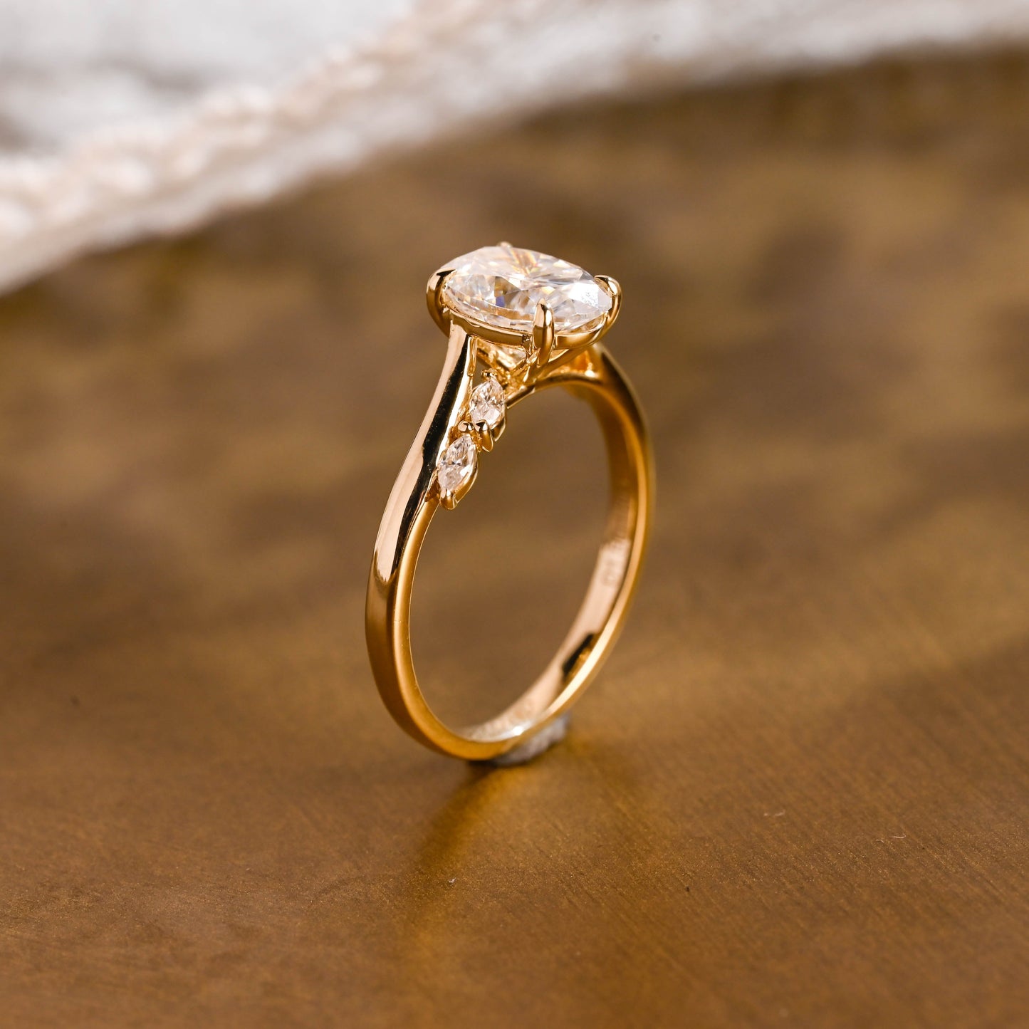 SquareJewelry oval cut moissanite engagement ring Solid Gold Bypass Oval Cut Moissanite Engagement Ring