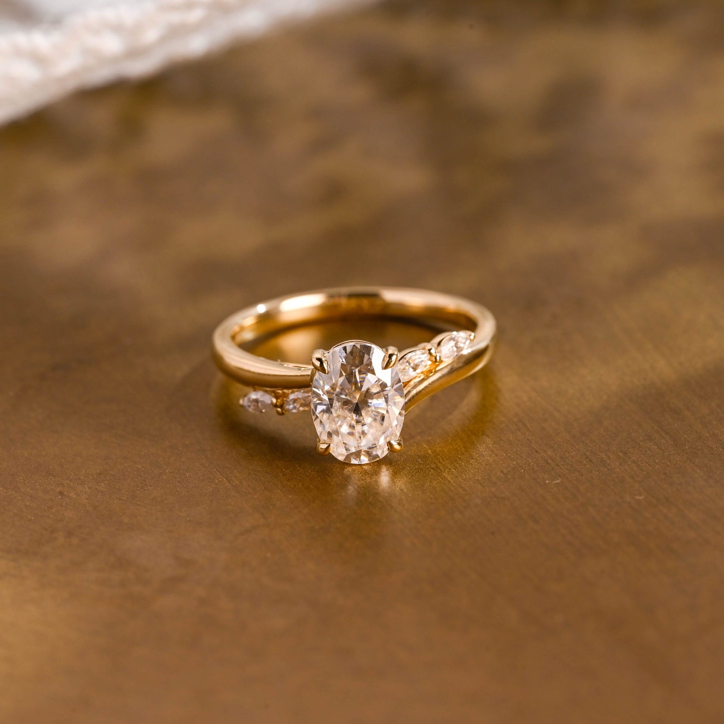 SquareJewelry oval cut moissanite engagement ring Solid Gold Bypass Oval Cut Moissanite Engagement Ring