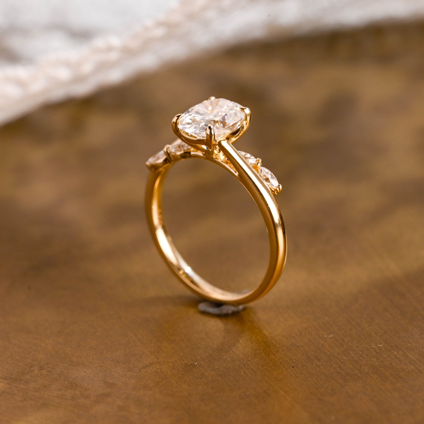 SquareJewelry oval cut moissanite engagement ring Solid Gold Bypass Oval Cut Moissanite Engagement Ring