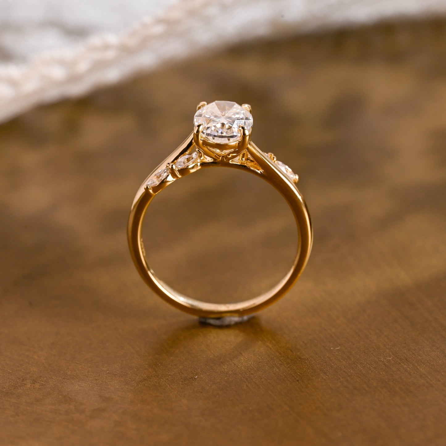 SquareJewelry oval cut moissanite engagement ring Solid Gold Bypass Oval Cut Moissanite Engagement Ring