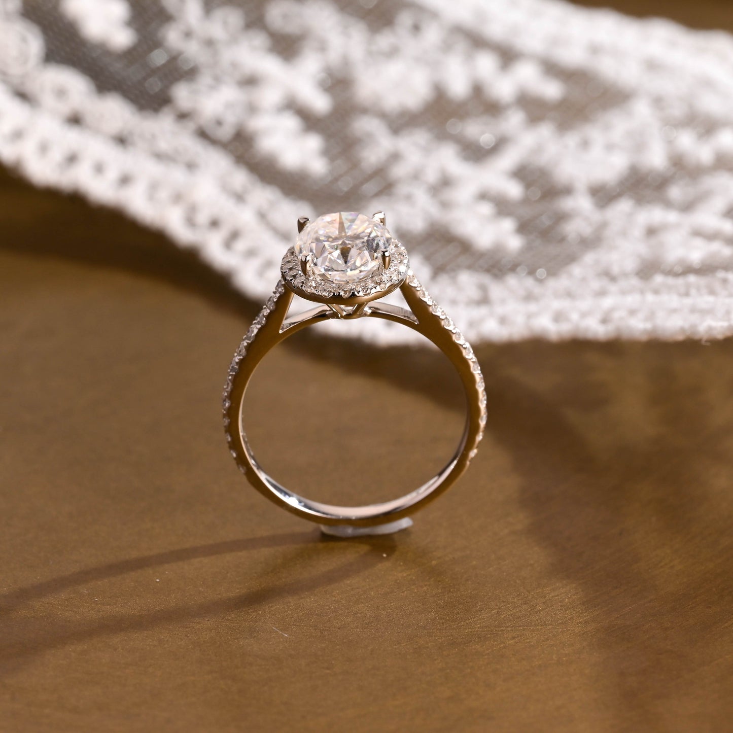 SquareJewelry oval cut moissanite engagement ring Solid Gold Cathedral Setting Halo Oval Cut Moissanite Engagement Ring