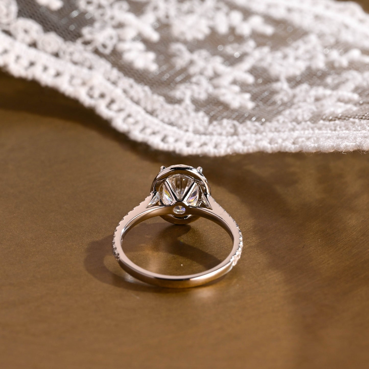SquareJewelry oval cut moissanite engagement ring Solid Gold Cathedral Setting Halo Oval Cut Moissanite Engagement Ring