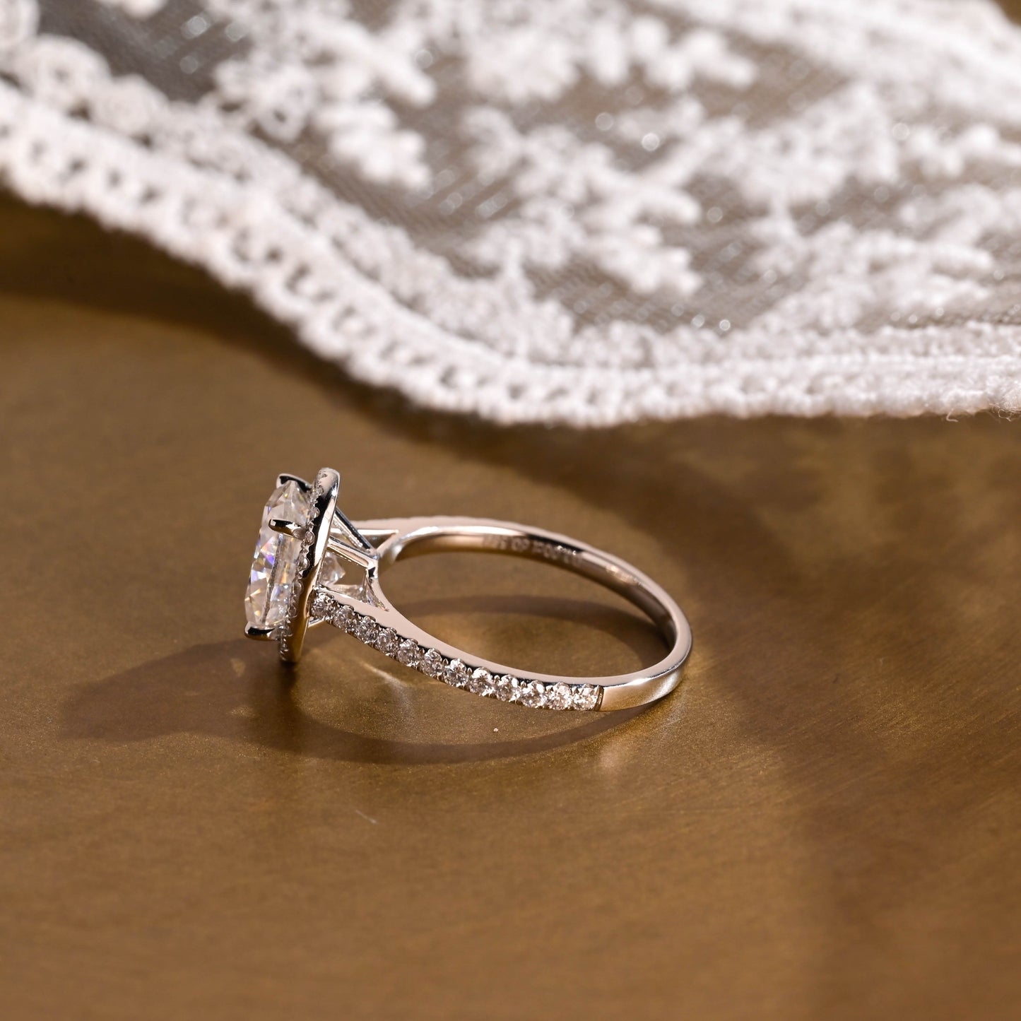 SquareJewelry oval cut moissanite engagement ring Solid Gold Cathedral Setting Halo Oval Cut Moissanite Engagement Ring
