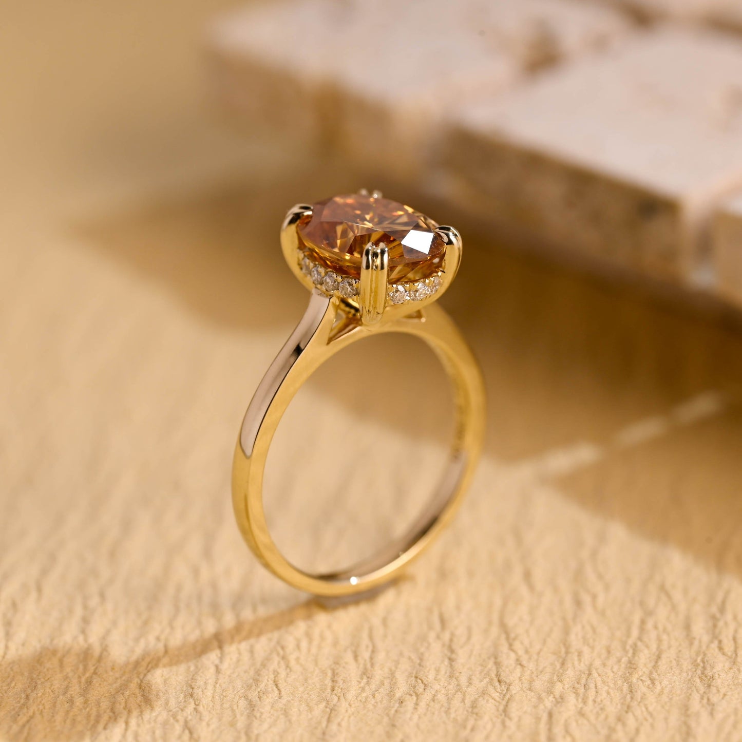 SquareJewelry oval cut moissanite engagement ring Solid Gold Champagne Oval Cut Moissanite Engagement Ring