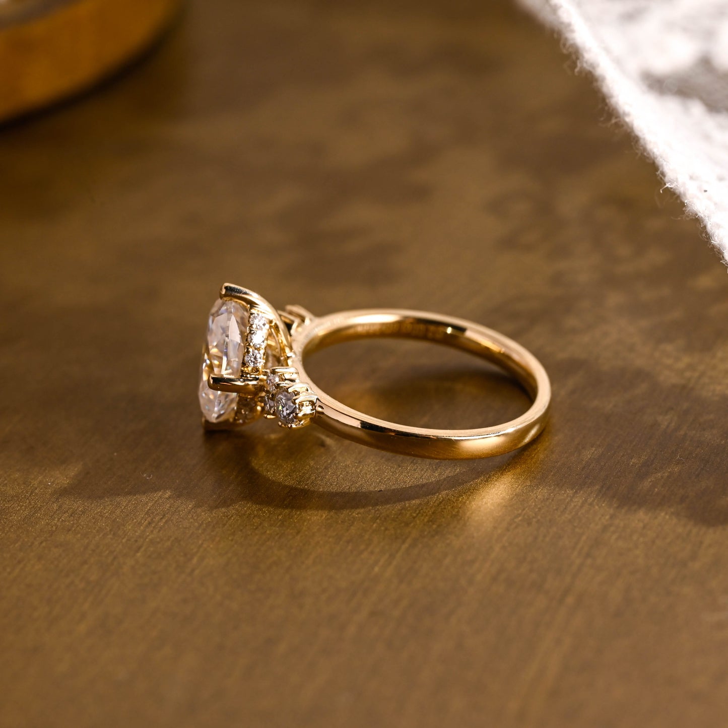 SquareJewelry oval cut moissanite engagement ring Solid Gold Compass Set Oval Cut Moissanite Engagement Ring