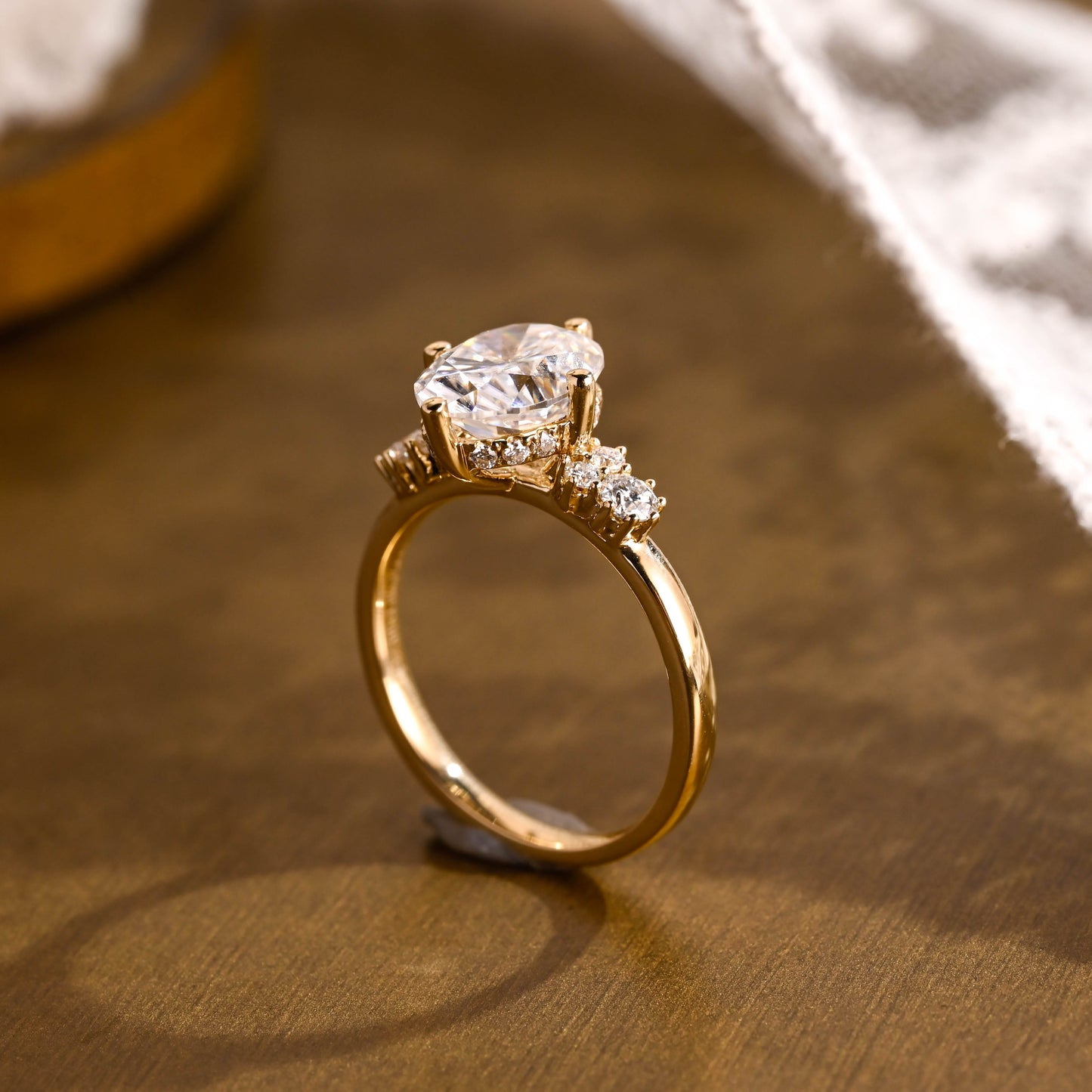 SquareJewelry oval cut moissanite engagement ring Solid Gold Compass Set Oval Cut Moissanite Engagement Ring