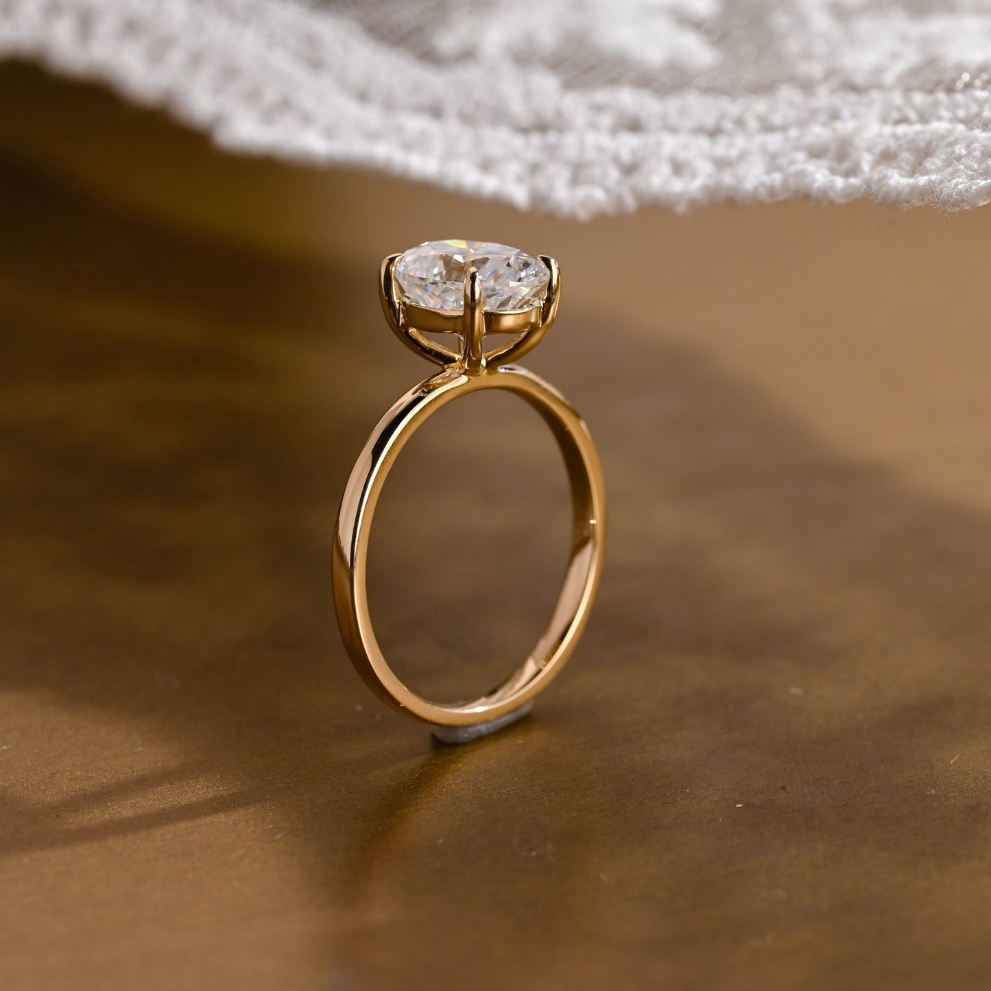 SquareJewelry oval cut moissanite engagement ring Solid Gold Crushed Ice Oval Moissanite Engagement Ring