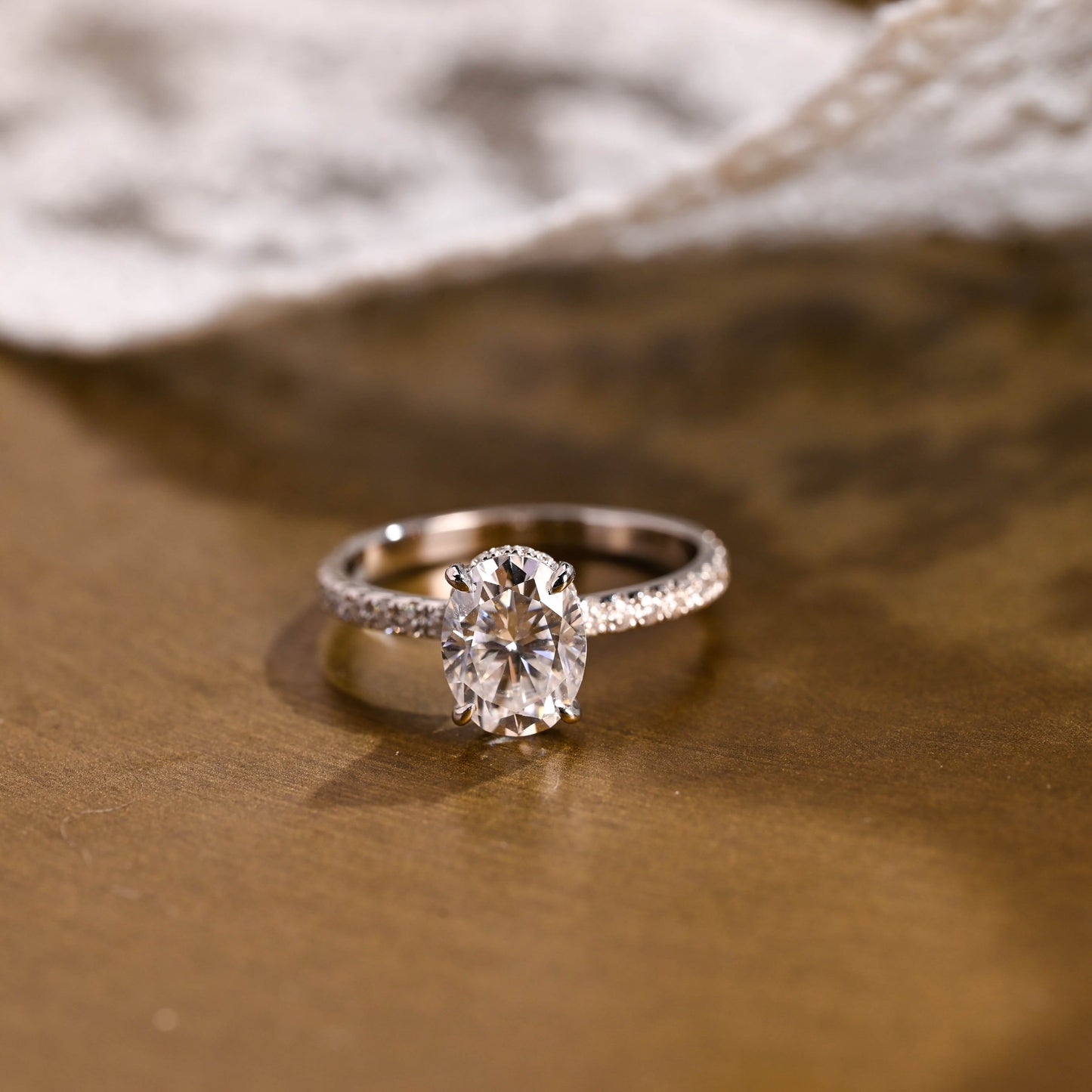 SquareJewelry oval cut moissanite engagement ring Solid Gold Floating Hidden Halo Oval Cut Moissanite Engagement Ring