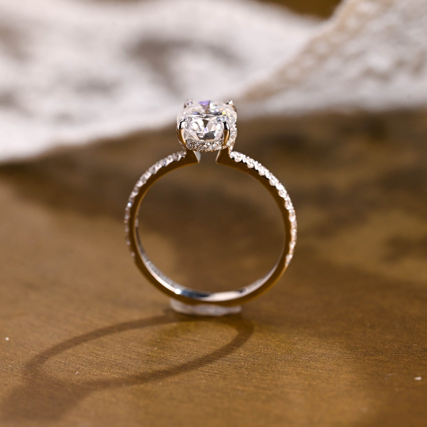 SquareJewelry oval cut moissanite engagement ring Solid Gold Floating Hidden Halo Oval Cut Moissanite Engagement Ring