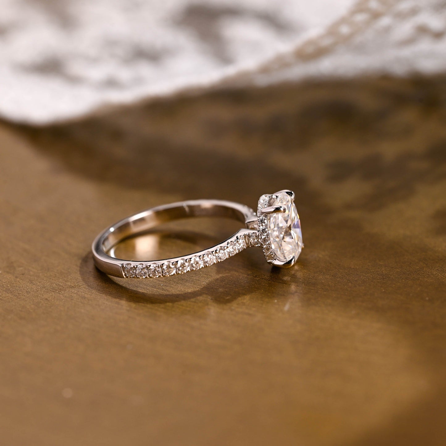 SquareJewelry oval cut moissanite engagement ring Solid Gold Floating Hidden Halo Oval Cut Moissanite Engagement Ring