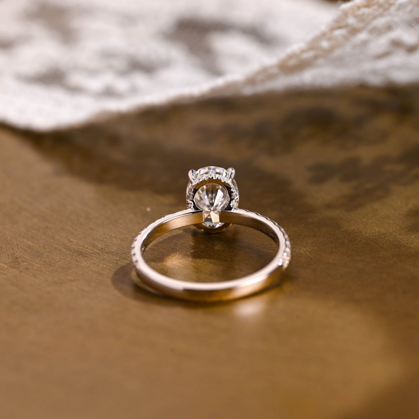 SquareJewelry oval cut moissanite engagement ring Solid Gold Floating Hidden Halo Oval Cut Moissanite Engagement Ring