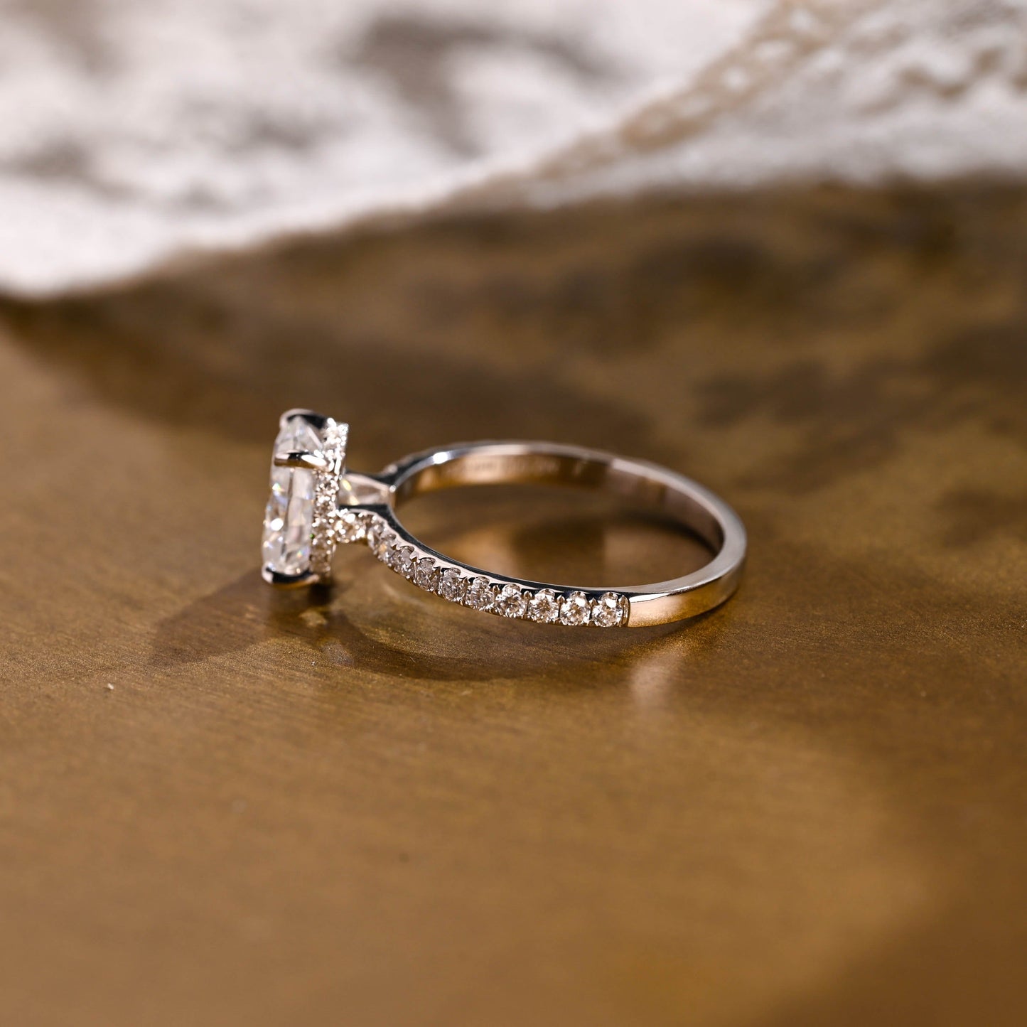 SquareJewelry oval cut moissanite engagement ring Solid Gold Floating Hidden Halo Oval Cut Moissanite Engagement Ring