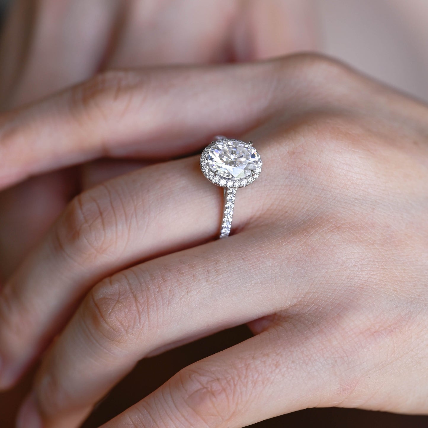 SquareJewelry oval cut moissanite engagement ring Solid Gold Halo Oval Cut Moissanite Engagement Ring