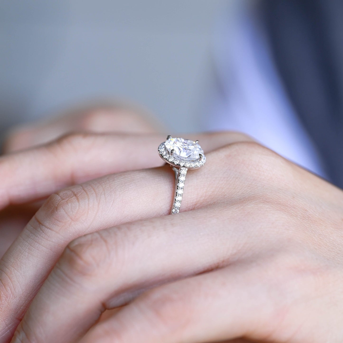 SquareJewelry oval cut moissanite engagement ring Solid Gold Halo Oval Cut Moissanite Engagement Ring