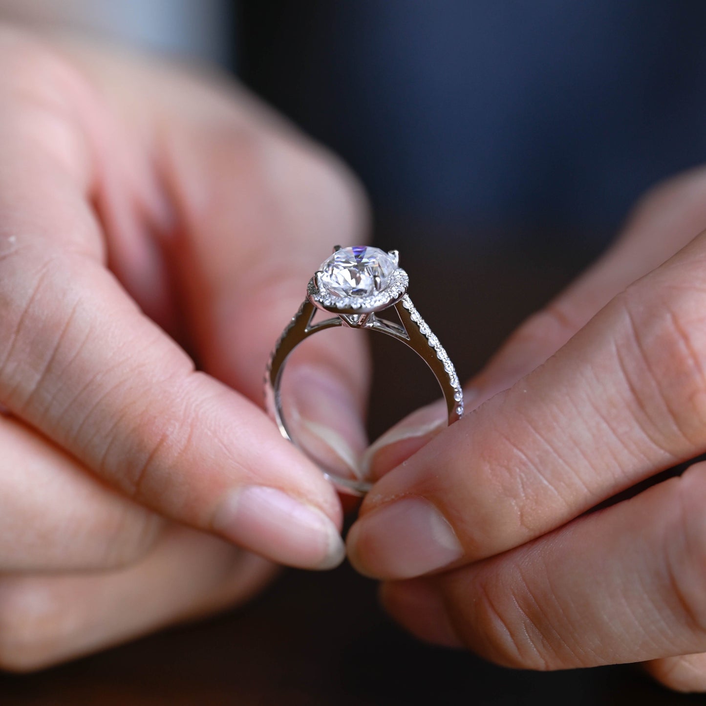 SquareJewelry oval cut moissanite engagement ring Solid Gold Halo Oval Cut Moissanite Engagement Ring