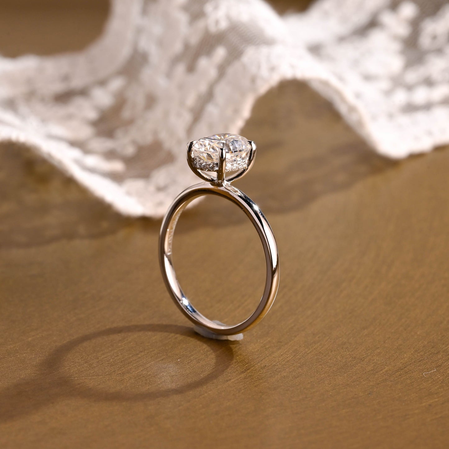 SquareJewelry oval cut moissanite engagement ring Solid Gold Hidden Halo Oval Moissanite Engagement Ring