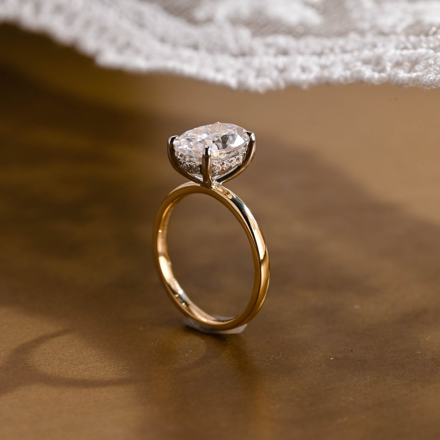 SquareJewelry oval cut moissanite engagement ring Solid Gold Hidden Halo Oval Moissanite Engagement Ring