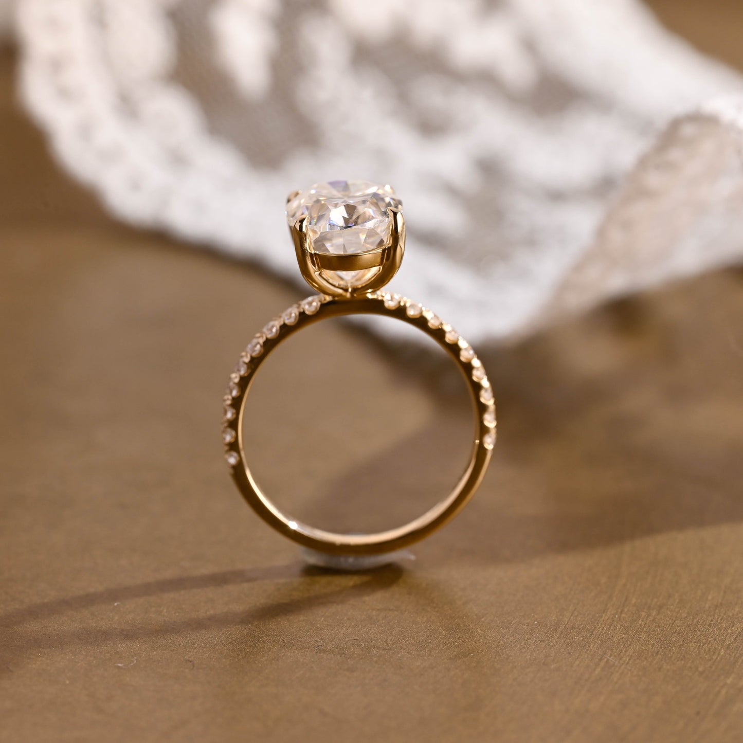 SquareJewelry oval cut moissanite engagement ring Solid Gold Pave Hidden Halo Oval Cut Moissanite Engagement Ring