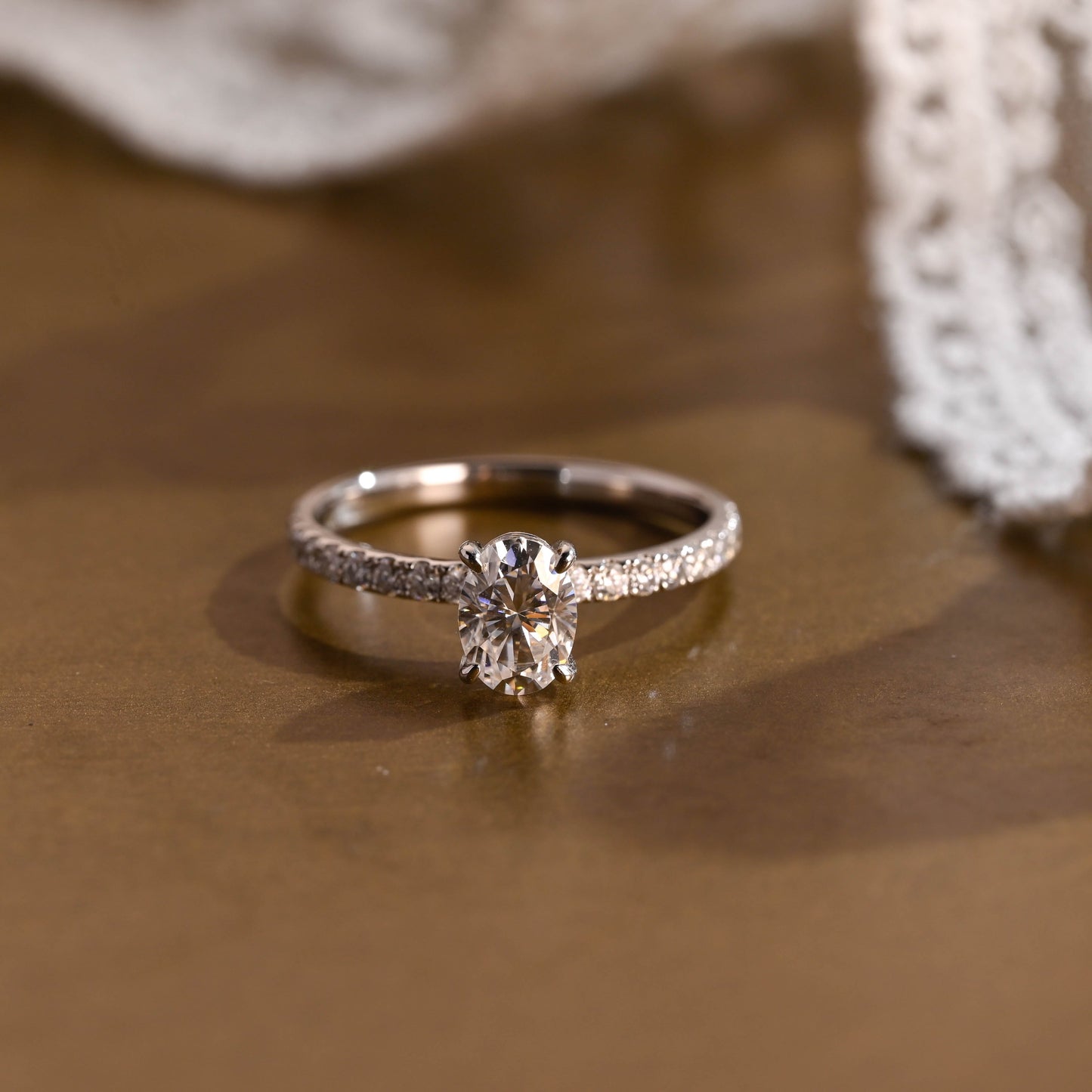 SquareJewelry oval cut moissanite engagement ring Solid Gold Pave Oval Cut Moissanite Engagement Ring