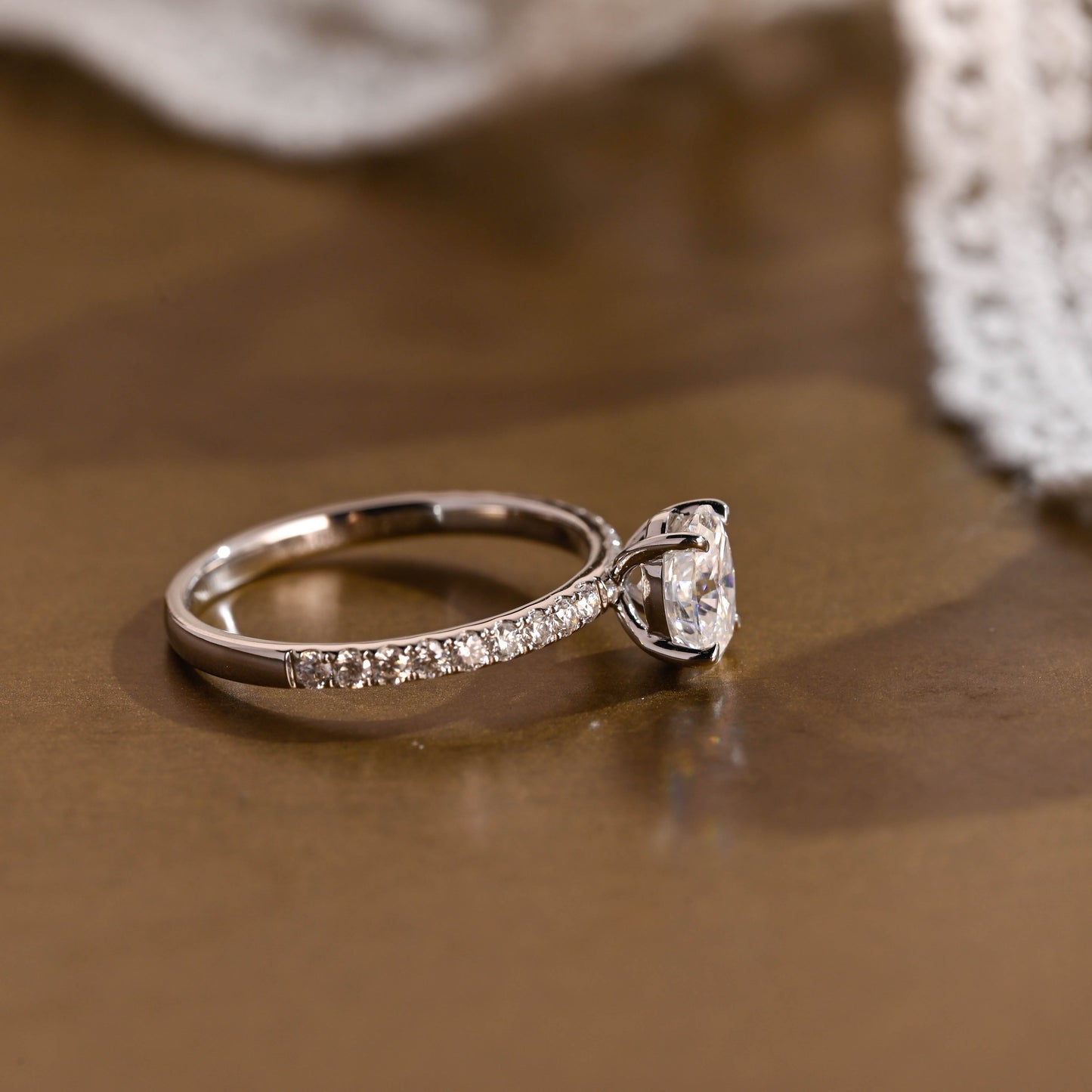 SquareJewelry oval cut moissanite engagement ring Solid Gold Pave Oval Cut Moissanite Engagement Ring