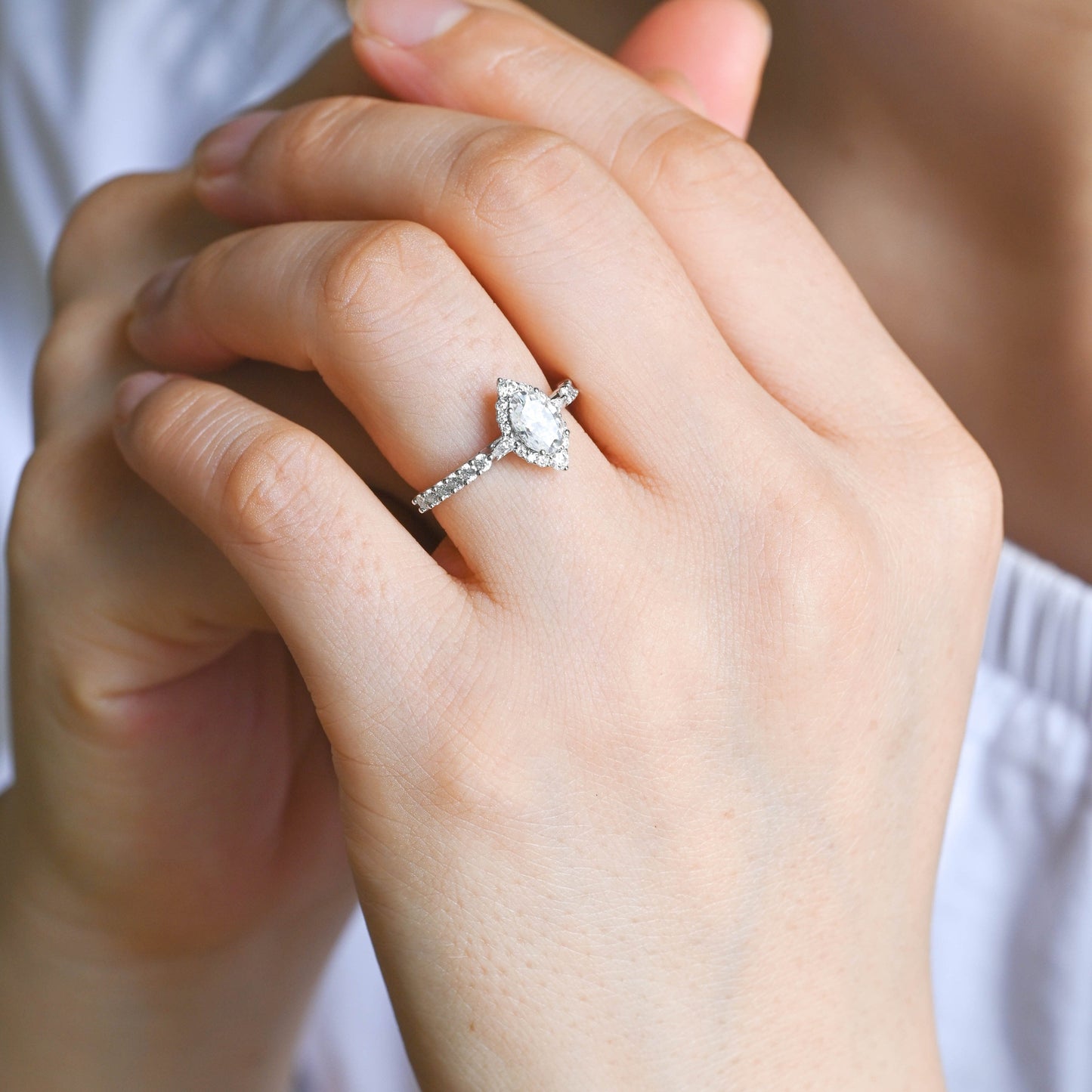 SquareJewelry oval cut moissanite engagement ring Solid Gold Pave Oval Cut Moissanite Engagement Ring