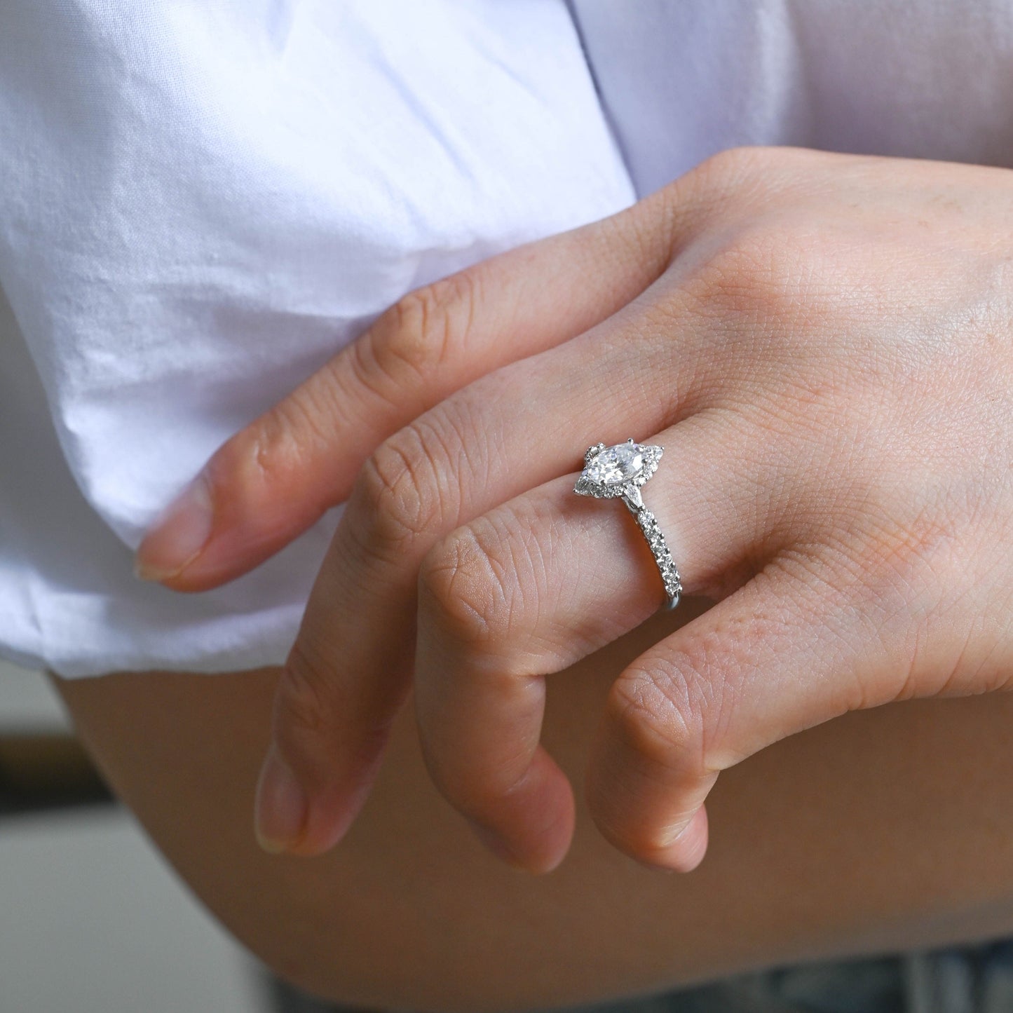 SquareJewelry oval cut moissanite engagement ring Solid Gold Pave Oval Cut Moissanite Engagement Ring