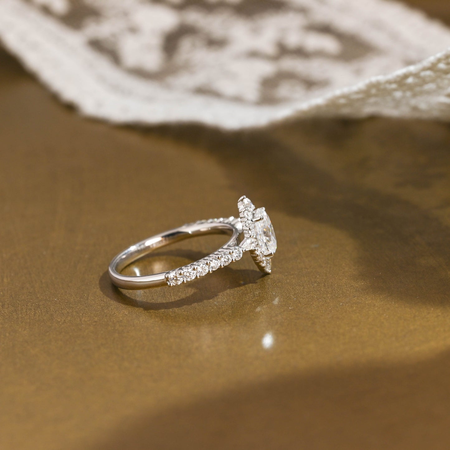 SquareJewelry oval cut moissanite engagement ring Solid Gold Pave Oval Cut Moissanite Engagement Ring