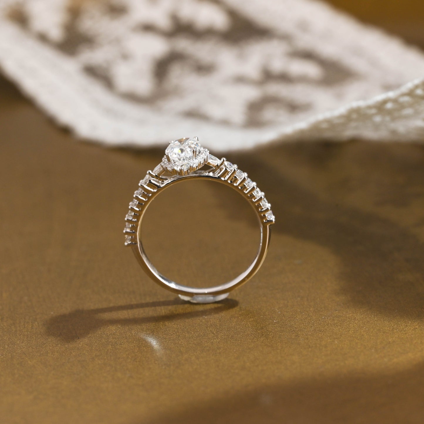 SquareJewelry oval cut moissanite engagement ring Solid Gold Pave Oval Cut Moissanite Engagement Ring