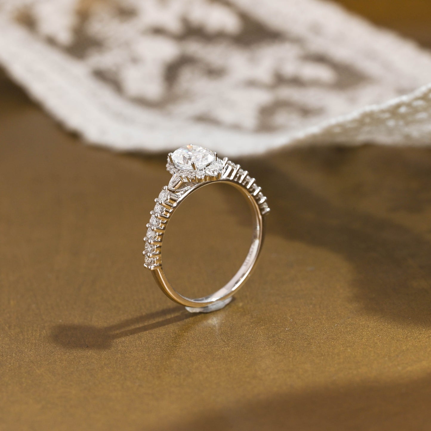 SquareJewelry oval cut moissanite engagement ring Solid Gold Pave Oval Cut Moissanite Engagement Ring