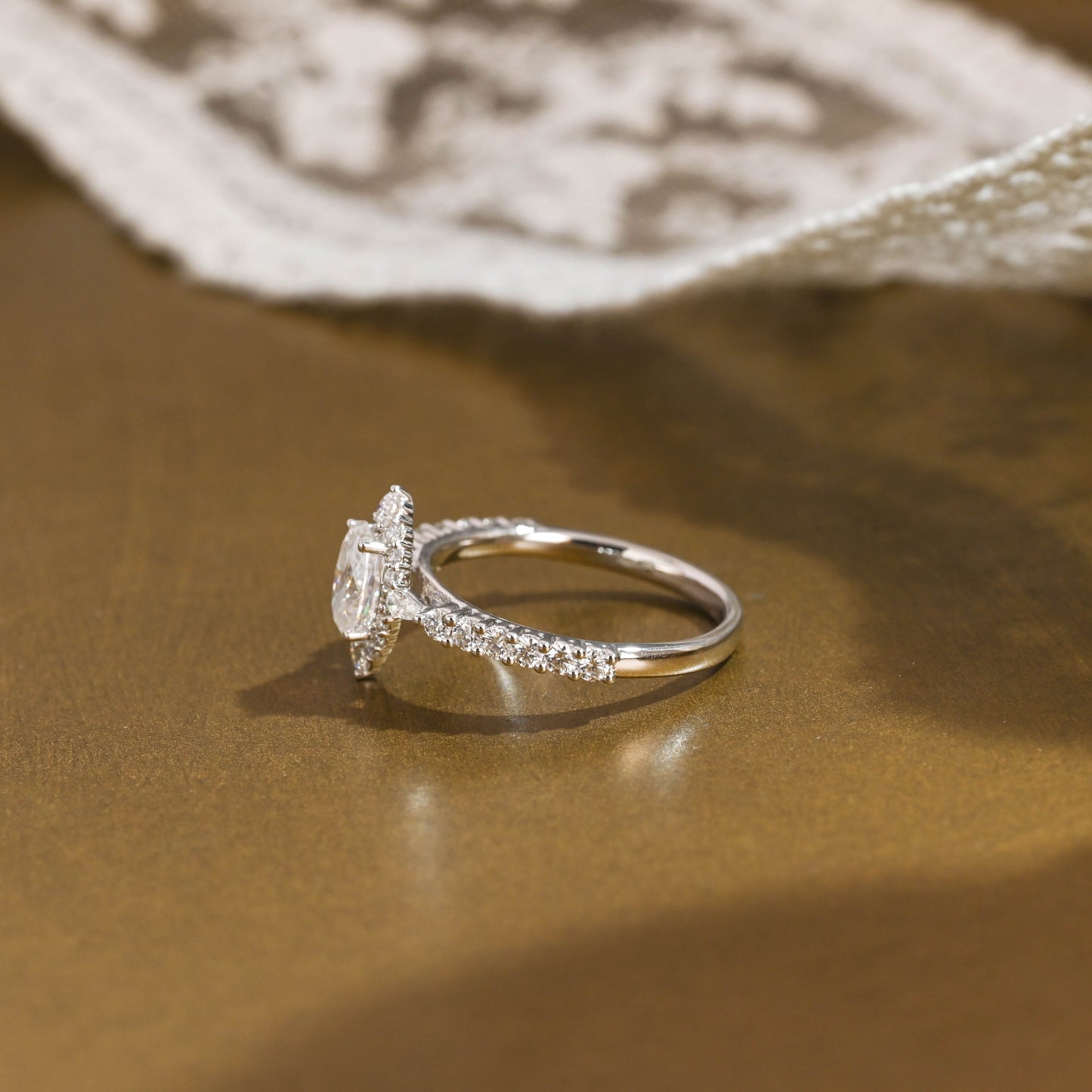 SquareJewelry oval cut moissanite engagement ring Solid Gold Pave Oval Cut Moissanite Engagement Ring
