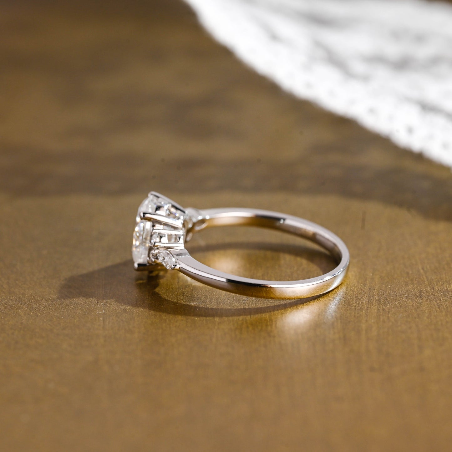 SquareJewelry oval cut moissanite engagement ring Solid Gold Side Cluster Oval Cut Moissanite Engagement Ring