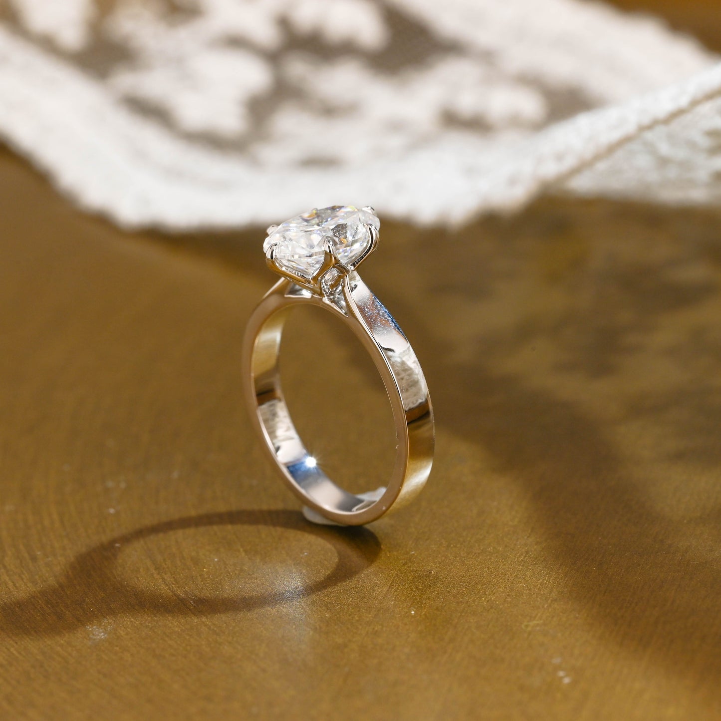 SquareJewelry oval cut moissanite engagement ring Solid Gold Solitaire Oval Cut Moissanite Engagement Ring