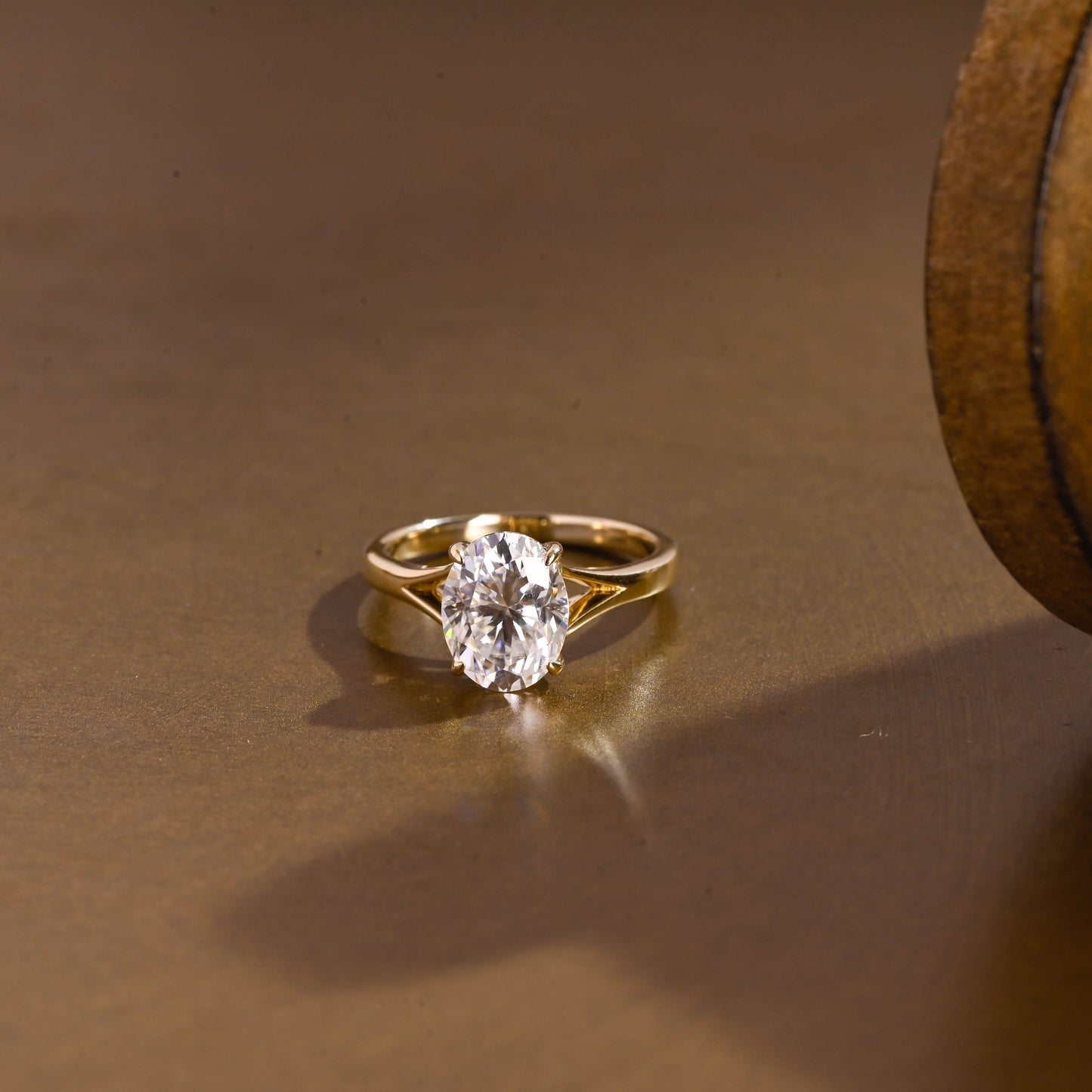 SquareJewelry oval cut moissanite engagement ring Solid Gold Split Shank Oval Moissanite Engagement Ring