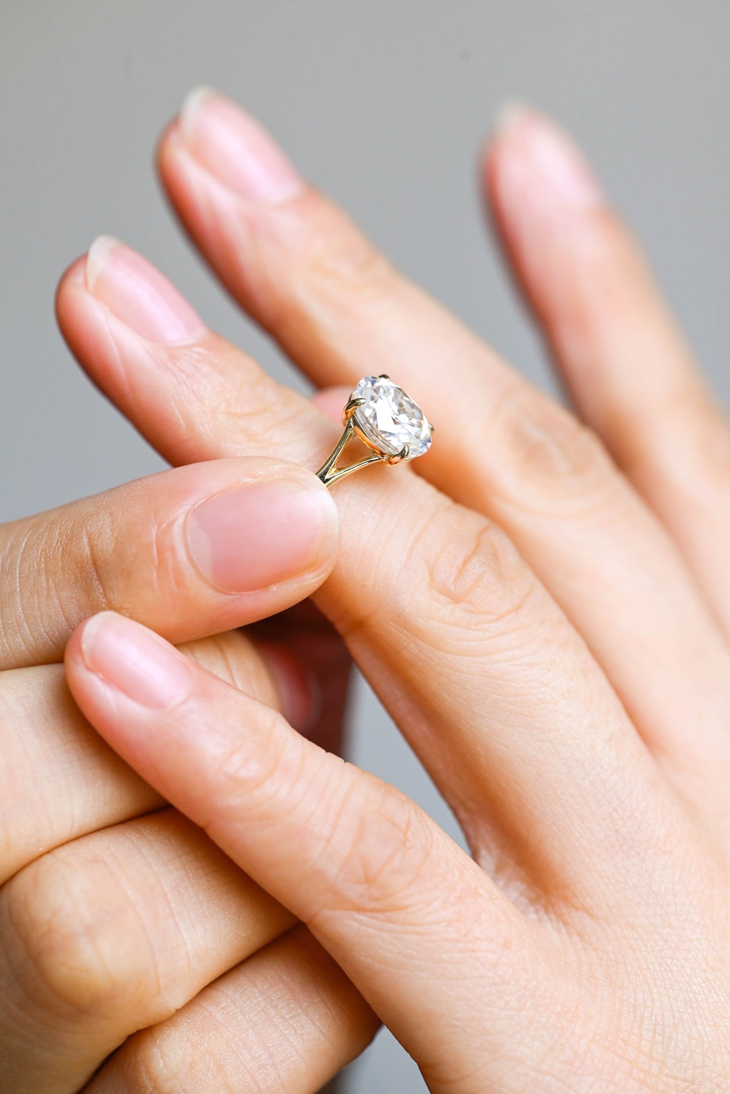 SquareJewelry oval cut moissanite engagement ring Solid Gold Split Shank Oval Moissanite Engagement Ring