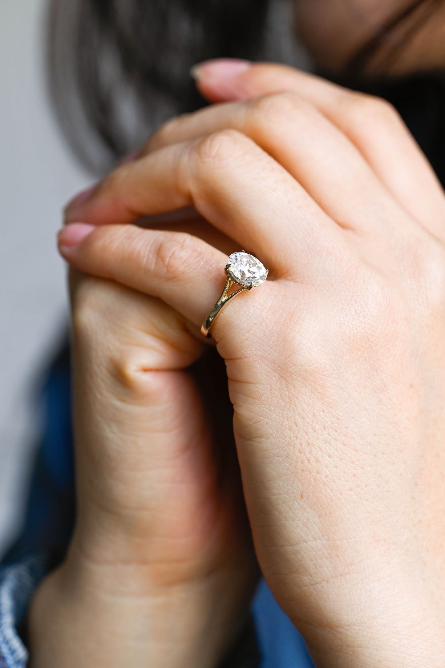 SquareJewelry oval cut moissanite engagement ring Solid Gold Split Shank Oval Moissanite Engagement Ring