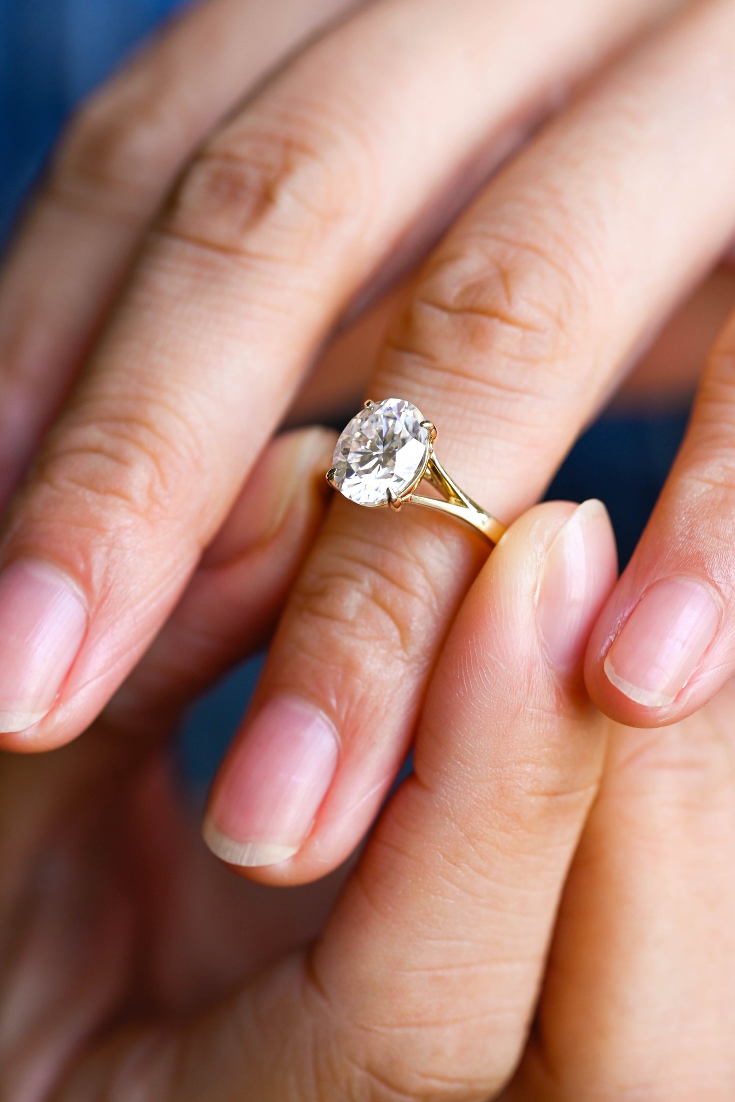 SquareJewelry oval cut moissanite engagement ring Solid Gold Split Shank Oval Moissanite Engagement Ring