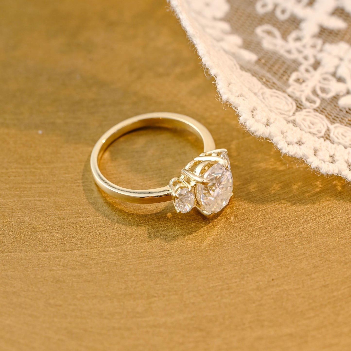 SquareJewelry oval cut moissanite engagement ring Solid Gold Three Stone Oval Cut Moissanite Engagement Ring