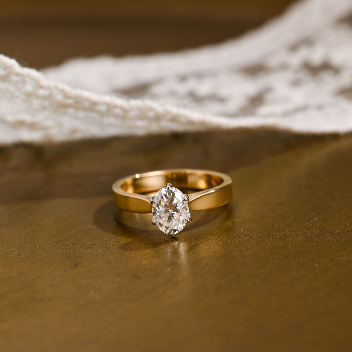 SquareJewelry oval cut moissanite engagement ring Solid Gold Tulip Basket Two Tone 3mm Oval Cut Moissanite Engagement Ring