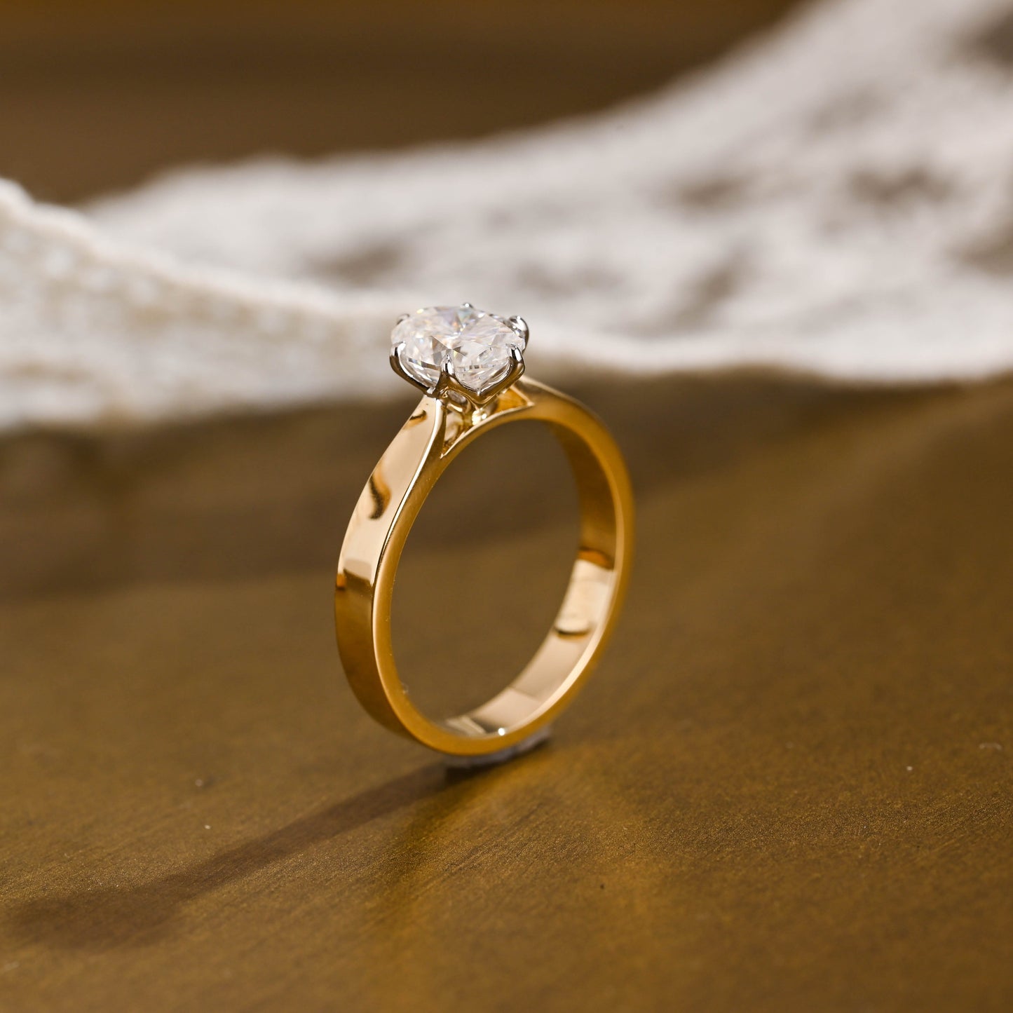 SquareJewelry oval cut moissanite engagement ring Solid Gold Tulip Basket Two Tone 3mm Oval Cut Moissanite Engagement Ring