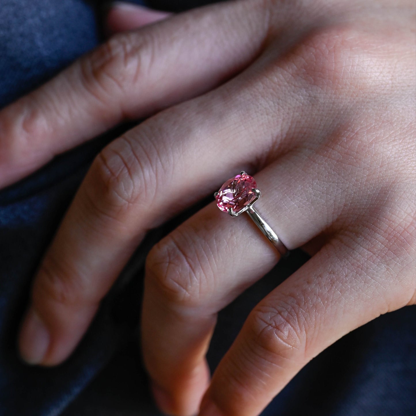 SquareJewelry oval cut moissanite engagement ring Solid Gold Tulip Set Oval Cut Pink Moissanite Engagement Ring